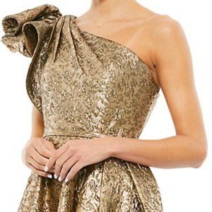 Mac Duggal Asymmetric Metallic Tea-Length Dress (antique bronze) size 12